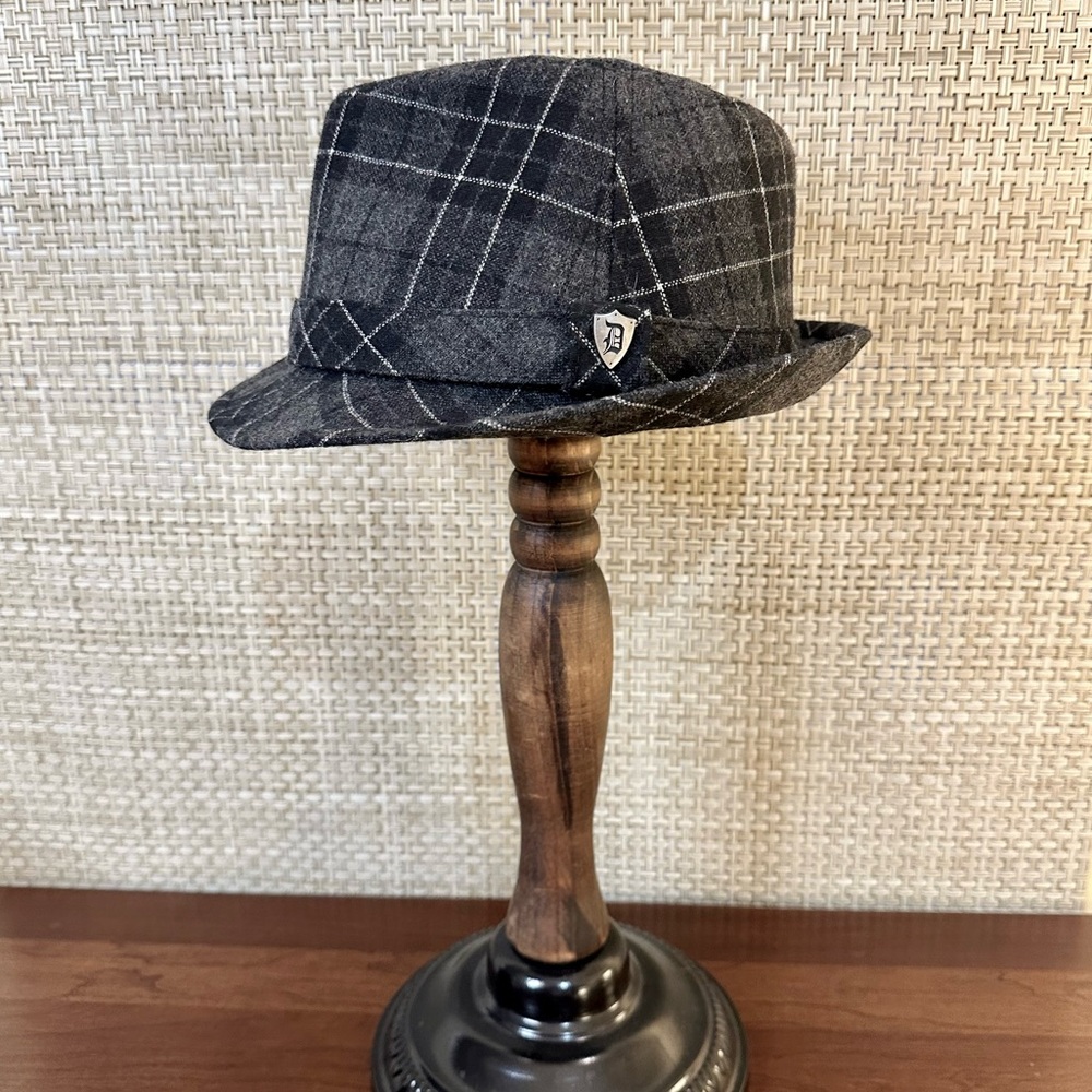 🌟3xHP🌟2010 Gray & Black Plaid Wool Stingy Brim Trilby Hat Dorfman Pacific Unisex
